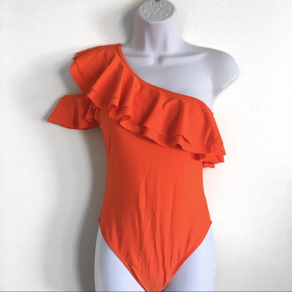 Orange One-shoulder Double-layer Ruffled Swimsuit - Picture 3 of 5